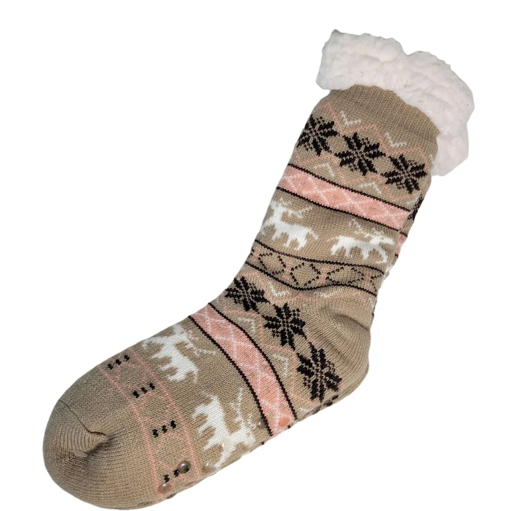 pink and tan knit slipper socks New